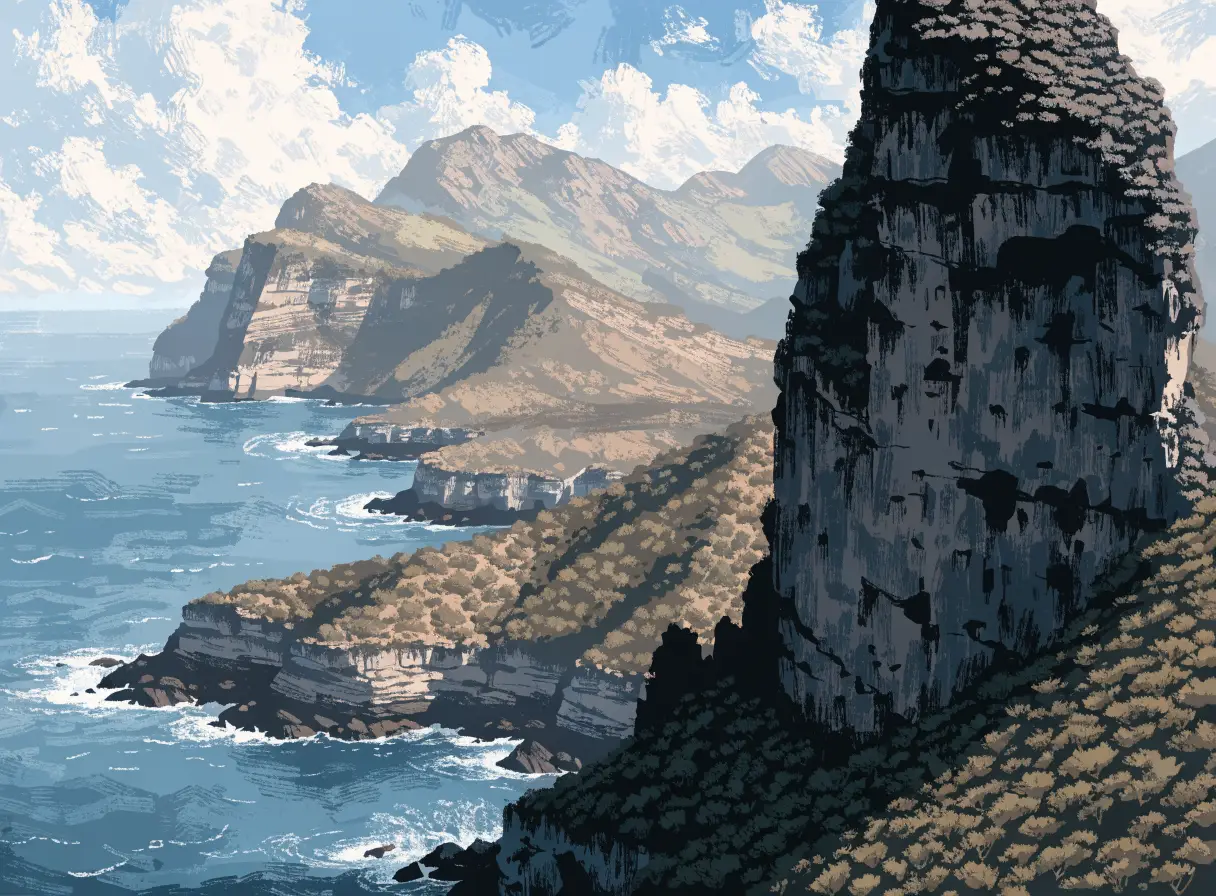 Illustrative rugged Nusa Penida west-loop limestone coastline